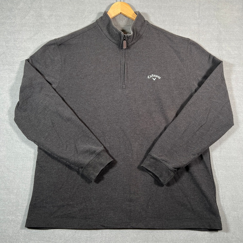 Callaway 1/4 Zip Pullover Logo Golf Sweater Mens XL Gray Cotton Blend